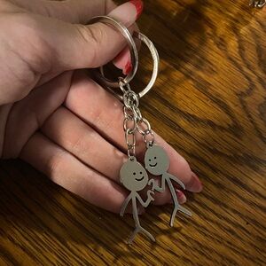 Silver Stick Figure Keychain with Heart ❤️